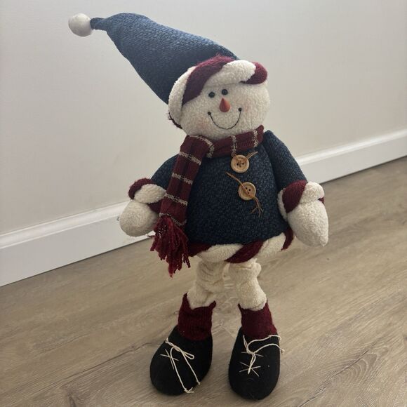 Weighted Standing Snowman Decor Knit Sweater Scarf Holiday Figure Cute - Picture 4 of 11